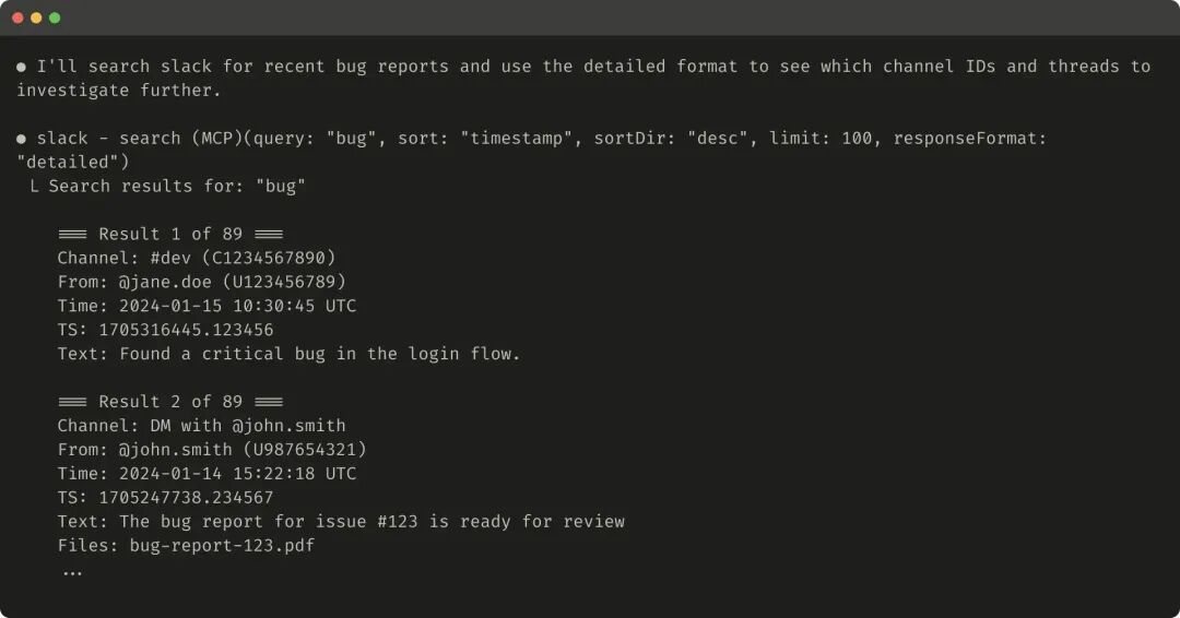Detailed tool response