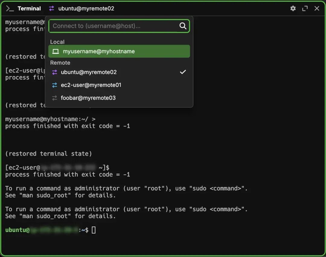 a dropdown showing a list of connections that already exist
