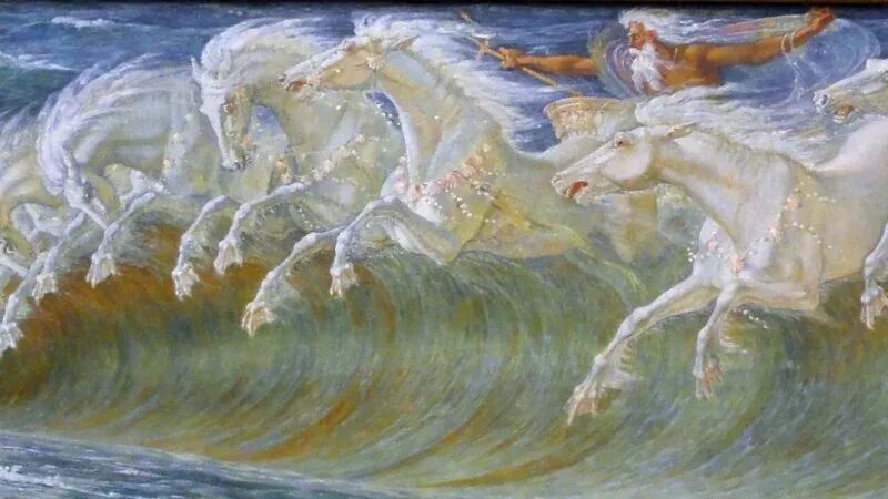 detail from Walter Crane's painting depicting Poseidon and horses
