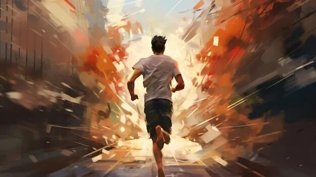 Premium Photo | Back view of man running with motion effect digital