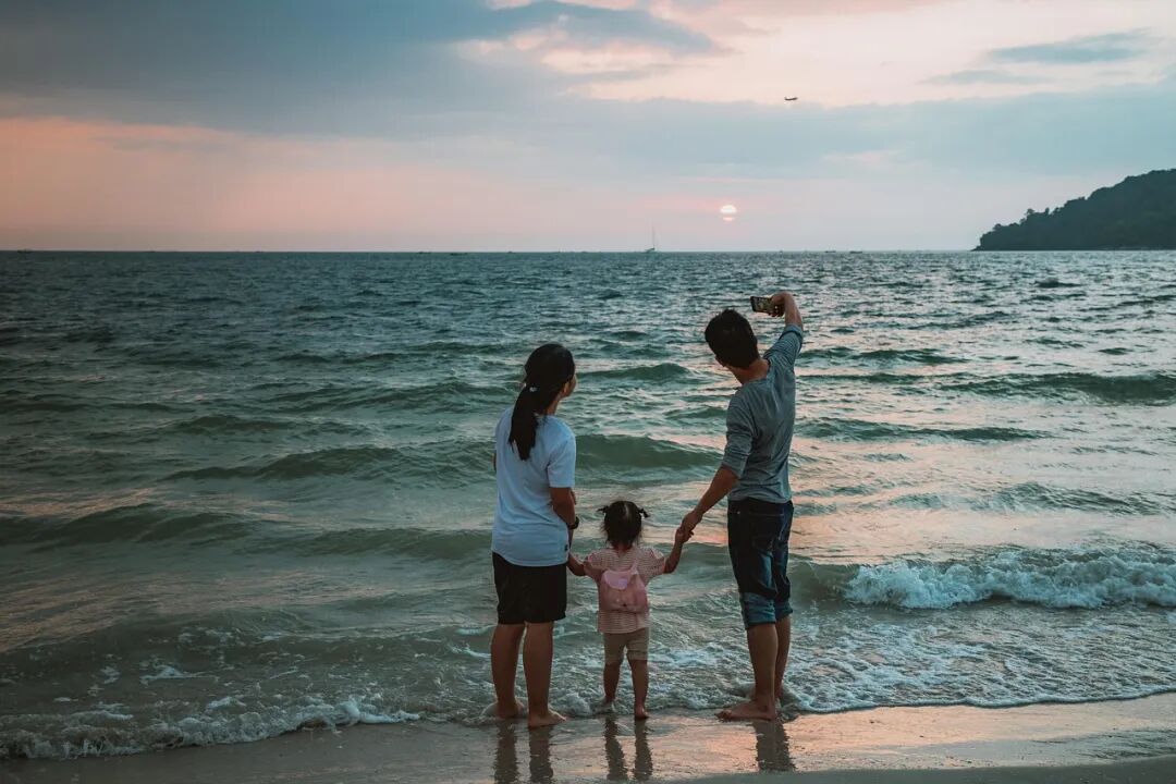 自拍, 海滩, 家庭, 孩子, 母亲, 父亲, 假期, 移动的, 智能手机