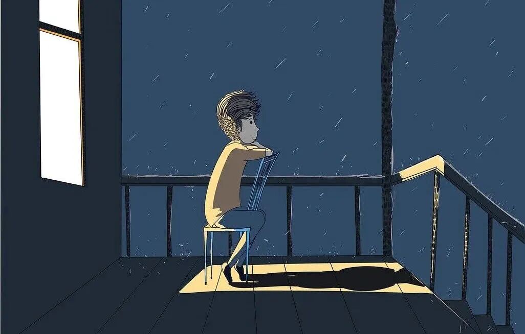 Free man patio rain illustration