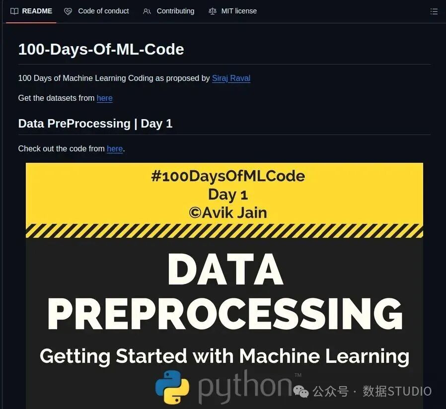 100 天机器学习代码 GitHub