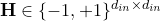 \mathbf{H}\in\{-1,+1\}^{d_{in}\times d_{in}}