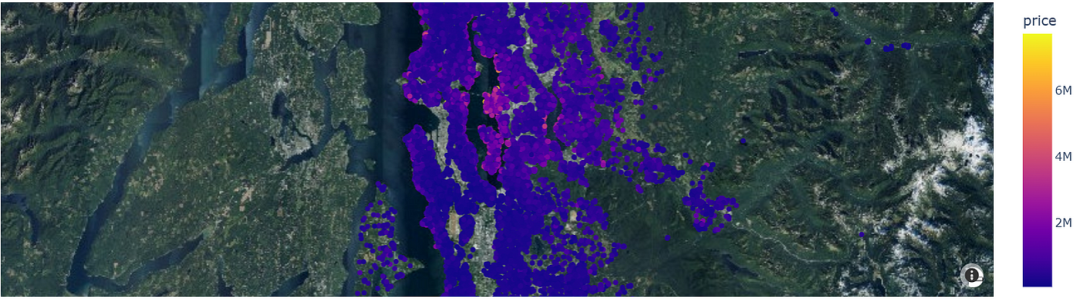 KC WA 房价数据集：px.scatter_mapbox() 按价格着色
