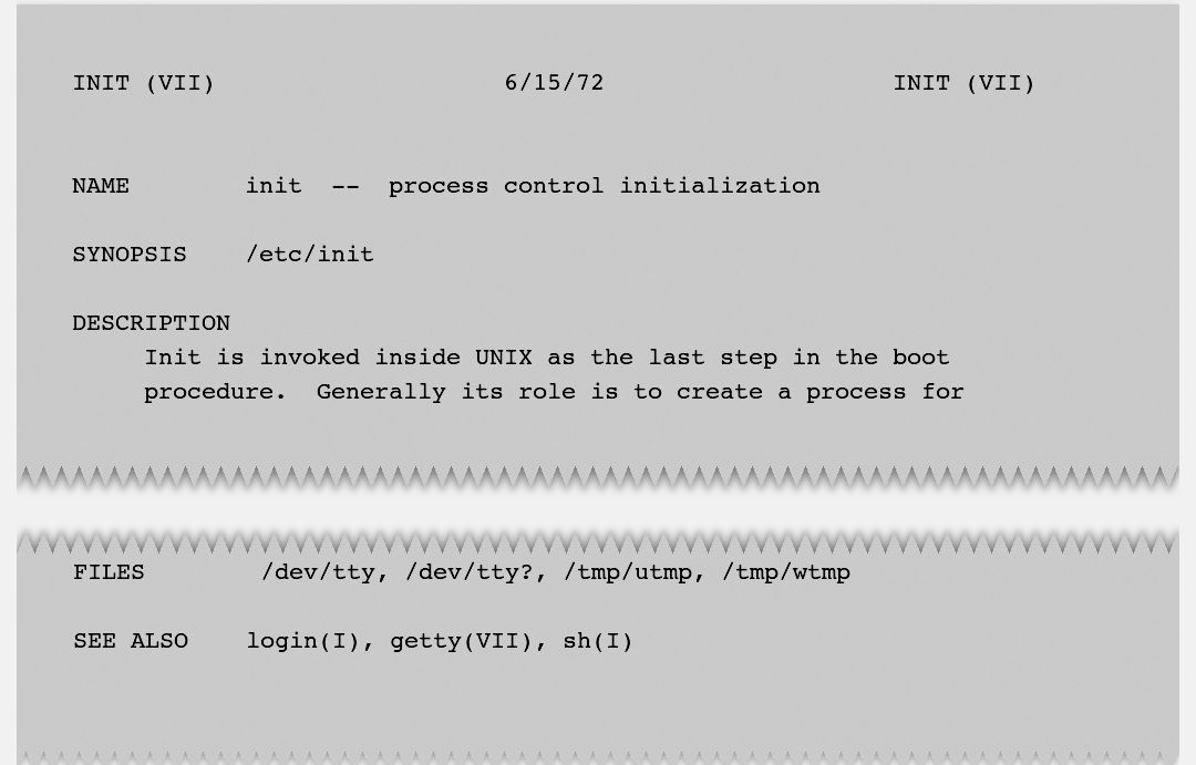 Unix V4 init(VII) 手册页的片段