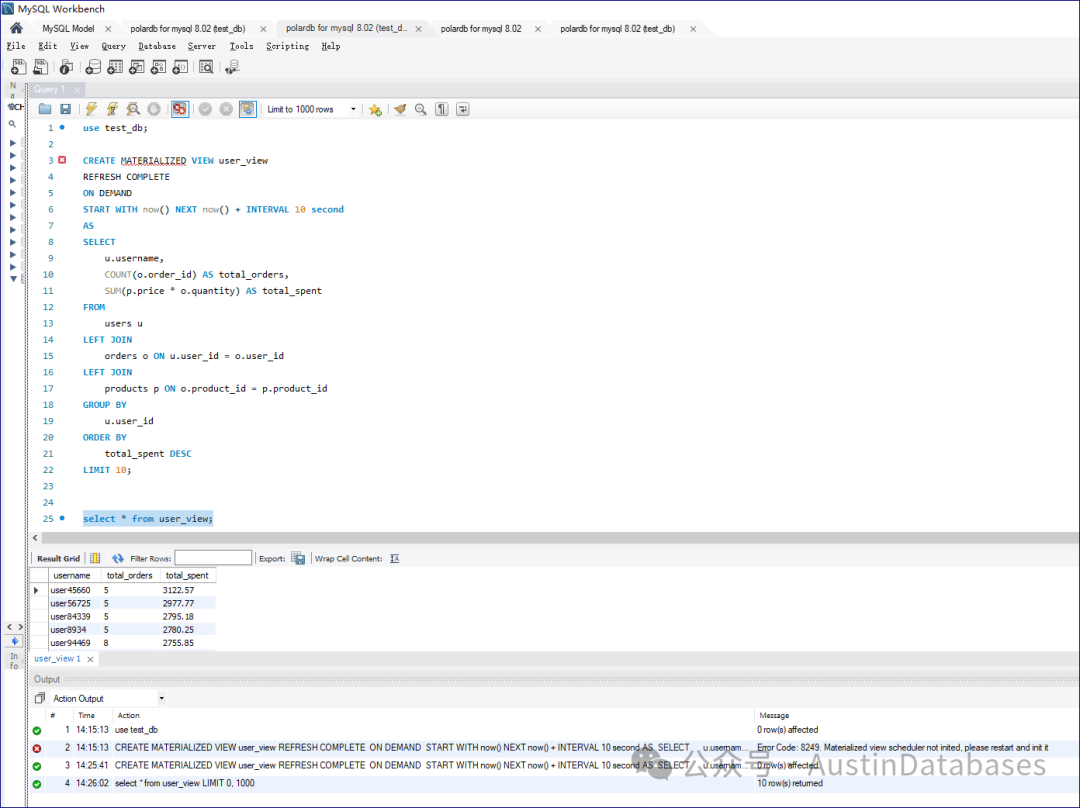 在“MySQL”上建立物化视图