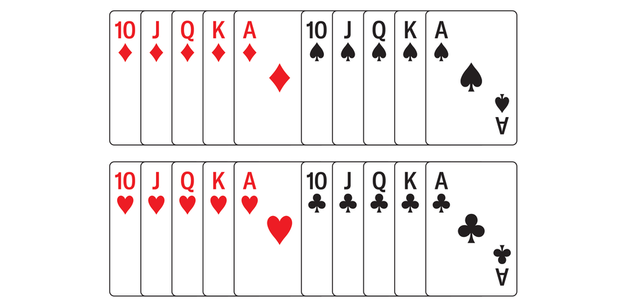 Graphic shows the following cards in each suit: 10, Jack, Queen, King, Ace.