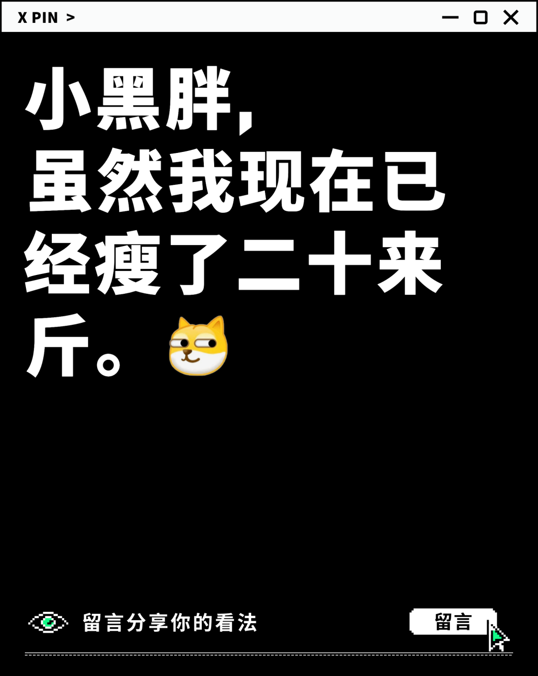 小黑胖， 虽然我现在已经瘦了二十来斤。