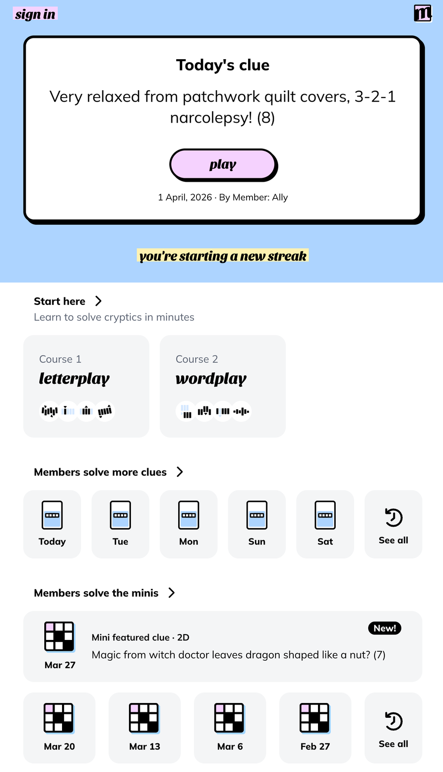 Minute Cryptic 移动优先页面