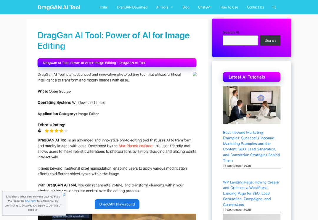 dragganaitool.com 当前首页：扩展更多页面后，首页仍保留 DragGAN AI Tool