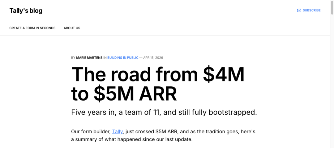 Tally 2026 年披露达到 500 万美元 ARR