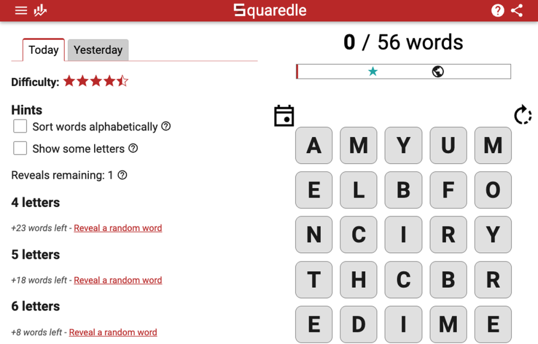 Squaredle 的字母盘与完成进度