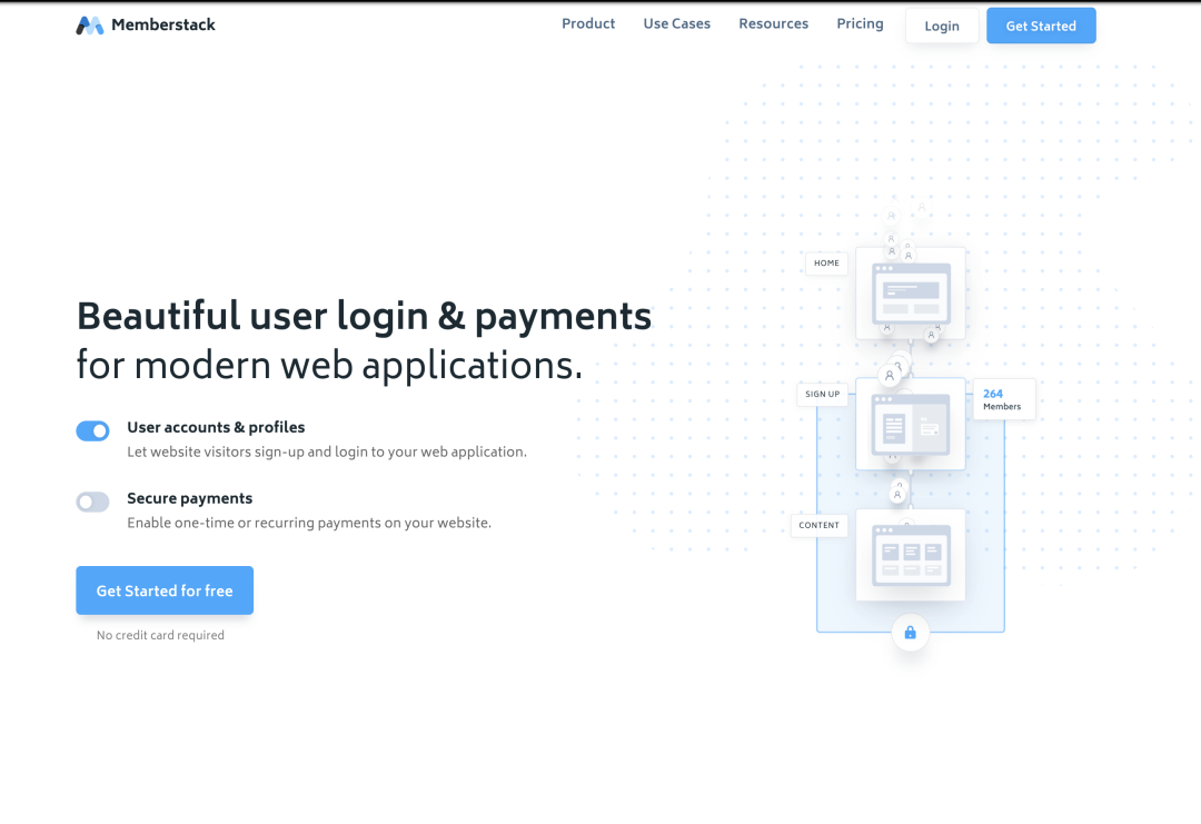 Memberstack 早期首页：用户账号和支付功能