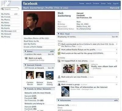 2006: Mark Zuckerberg's profile - 2016-10-11 - The Evolution Of Facebook