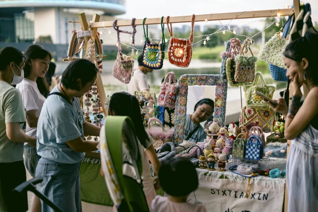 a group of people at a market