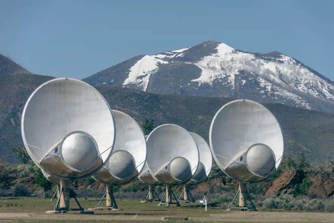 The Allen Telescope Array in Northern California uses dozens of antennas to monitor the sky for signals from an extraterrestrial civilization. (SETI Institute Photo)