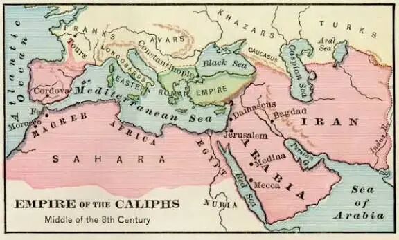 Framed Print of Map of Arab Empire, 700s Print: Middle Eastern Territories. Framed Print from North Wind