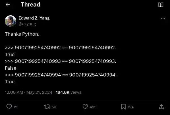 超大整数与浮点数比较时的奇怪结果