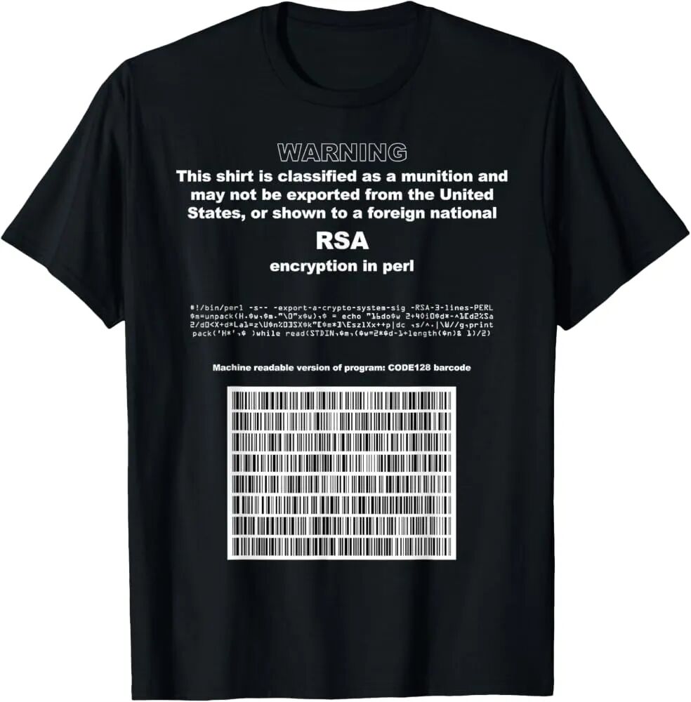 Amazon.com: RSA Encryption in PERL Bitcoin Cypherpunk Adam Back Barcode T- Shirt : Clothing, Shoes & Jewelry