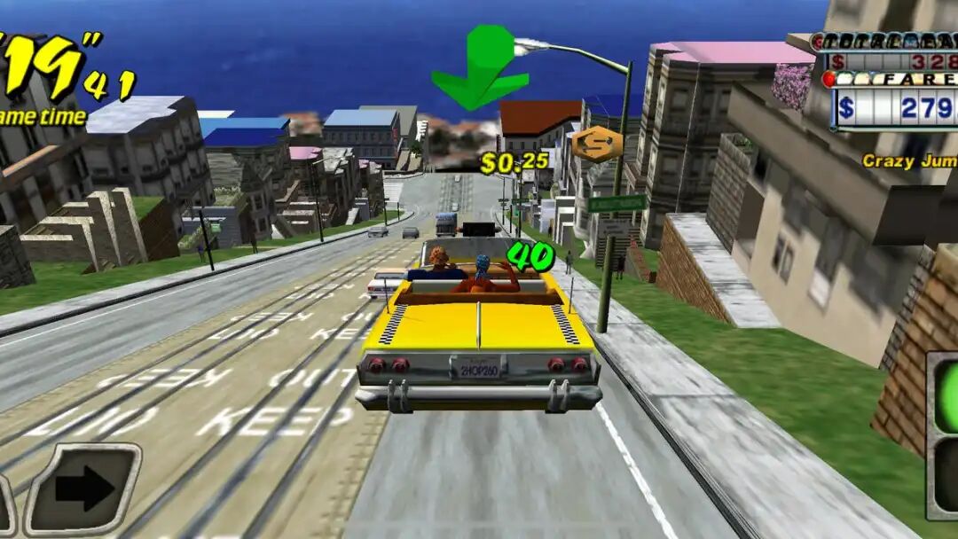 A screenshot showing the game Crazy Taxi on iPhone.