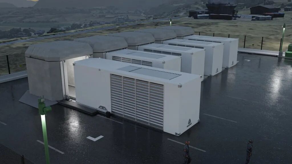 A rendering of five Radiant Nuclear's power plants being installed.