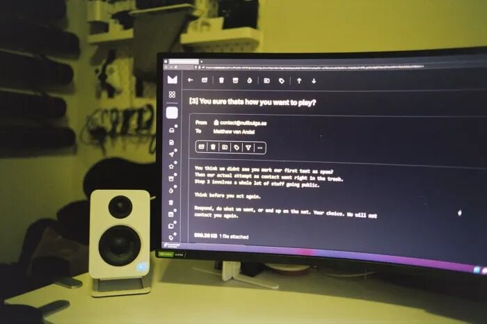 A hacker’s email to Matthew Van Andel.