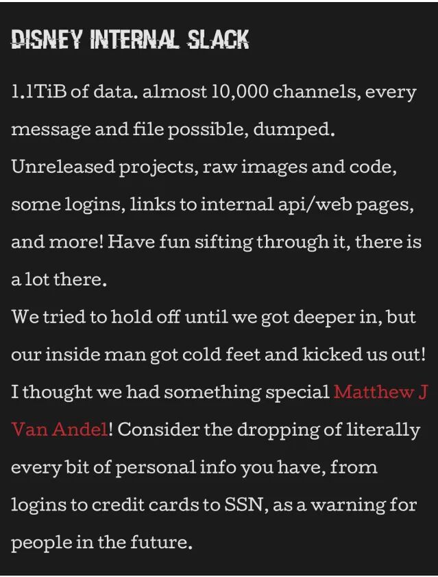 A Nullbulge blog post described the Disney hack and named Matthew Van Andel.