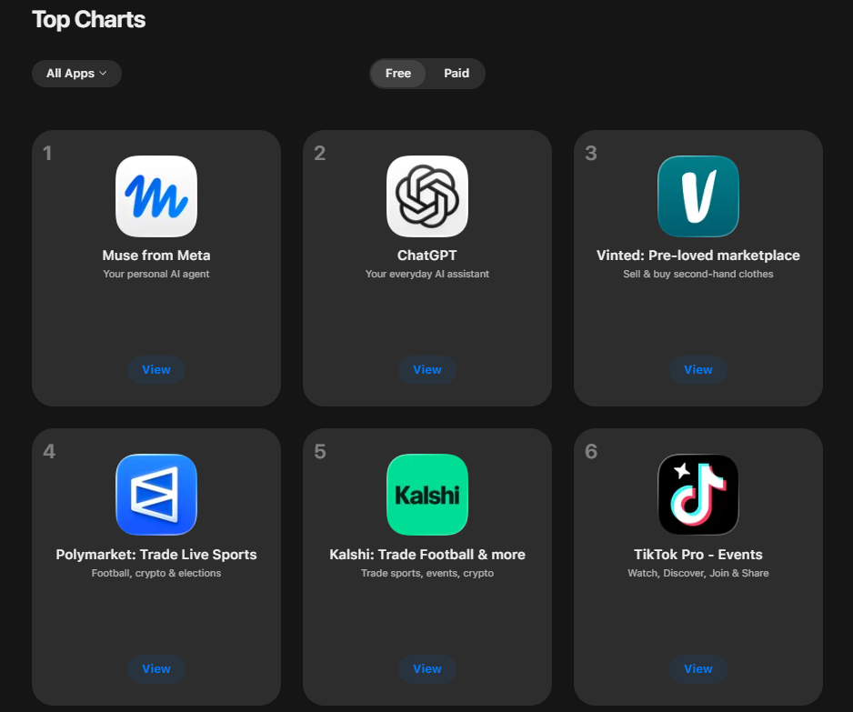 网页补充图：Muse一度冲到美国App Store免费榜第一