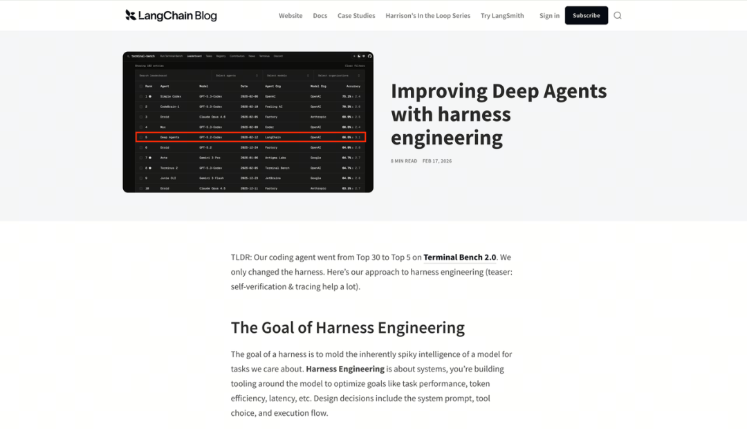 Langchain：Improving Deep Agents with harness engineering