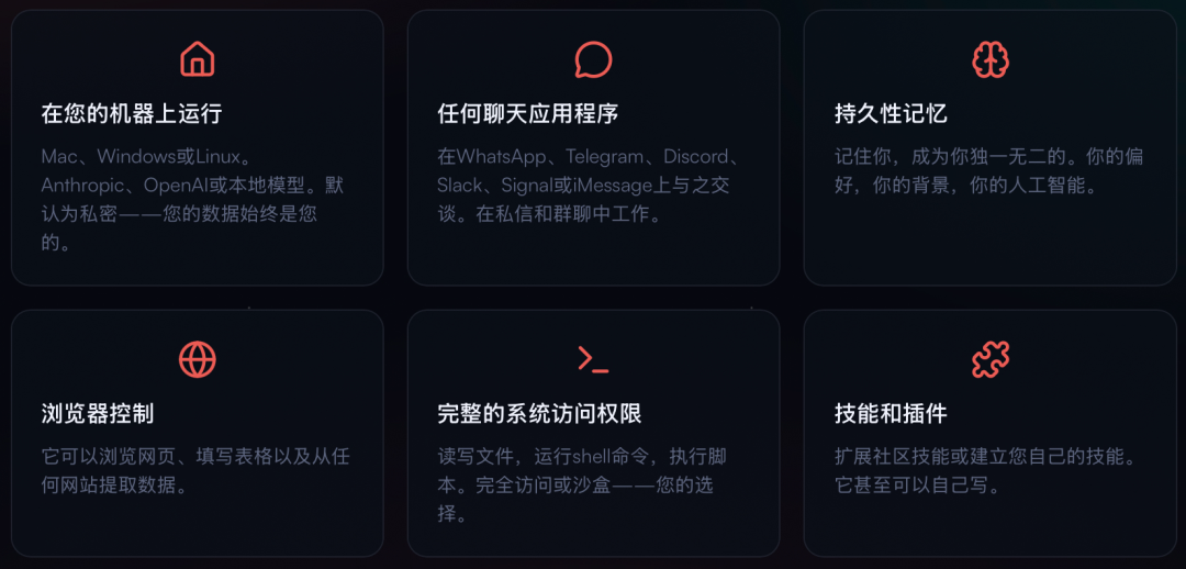 OpenClaw官网展示的能力