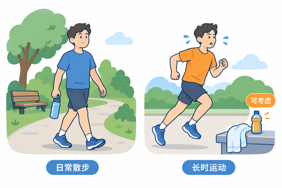 按运动强度与环境选补水