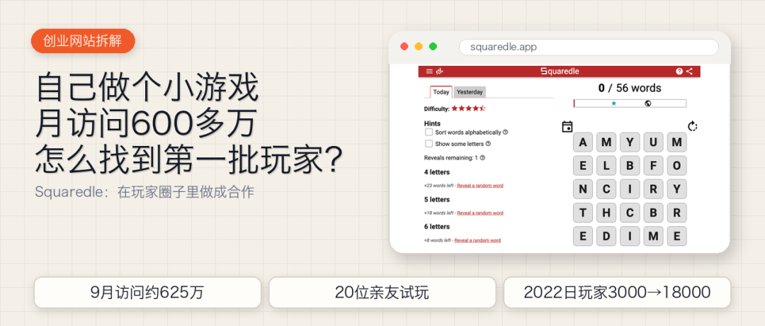 自己做个小游戏，月访问600多万：Squaredle 怎样找到玩家