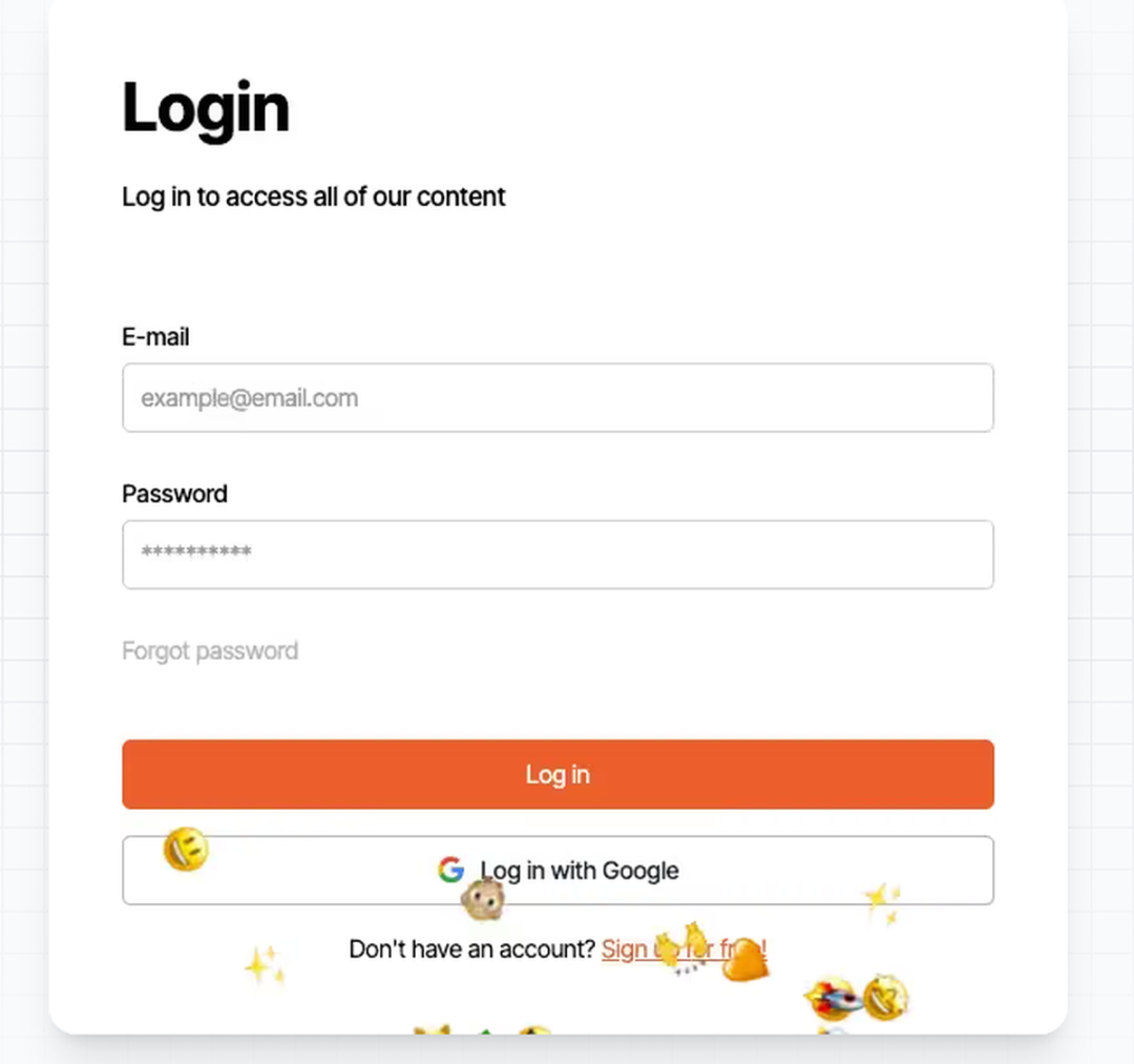 关键词对应的登录表单：邮箱、密码及Google登录入口